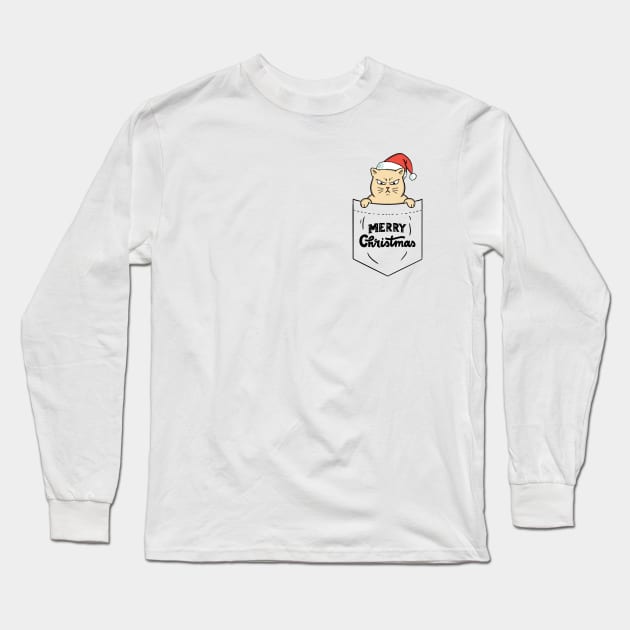 Cat merry christmas pocket Long Sleeve T-Shirt by coffeeman